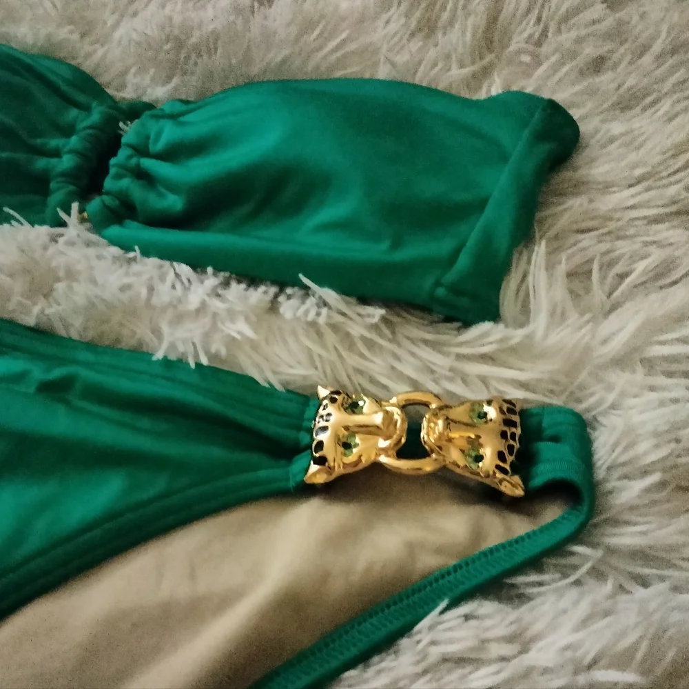 Rare 2009 Vintage Victoria's Secret Strapless Green Jaguar Bikini